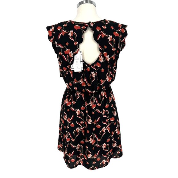 41 Hawthorn Black Floral Flutter Sleeve Cutout Back A-Line Dress Size SP NWT - Picture 5 of 8